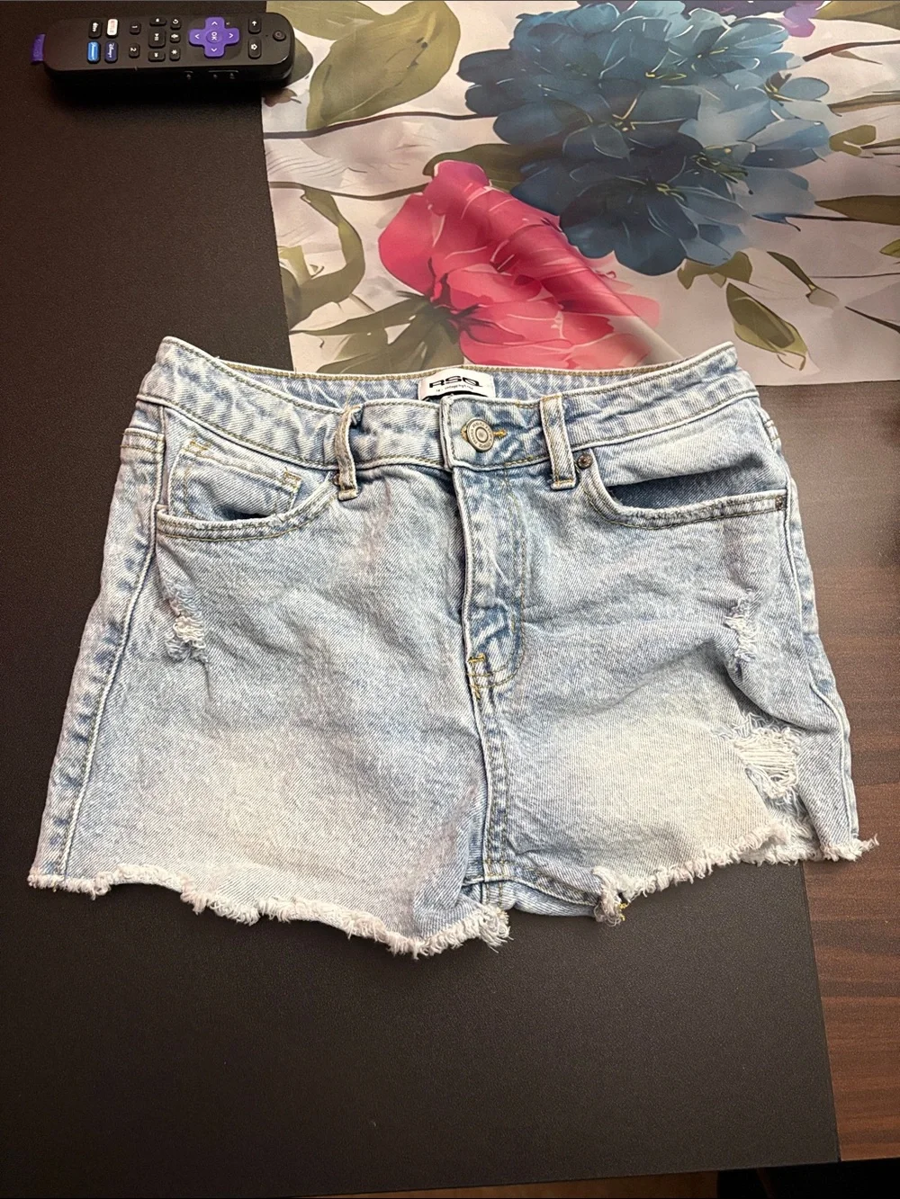 Light Wash Distressed Denim Shorts